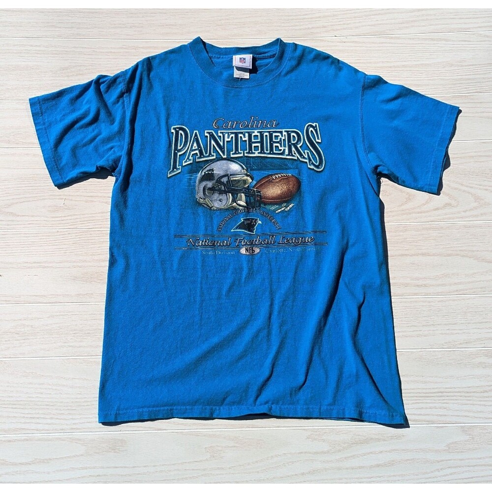 Carolina Panthers NFL Vintage Blue Team Logo Medium T-Shirt 90s 00s USA Knit